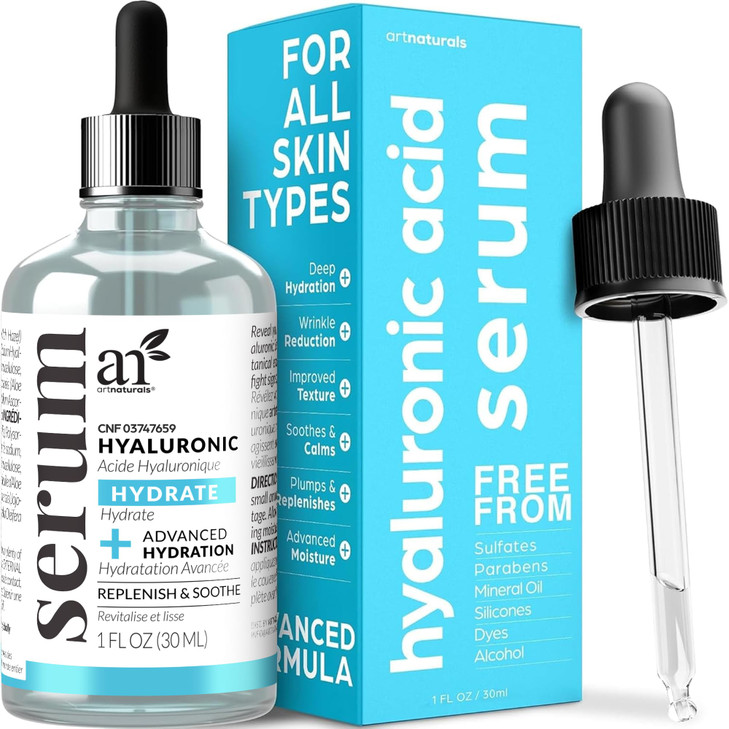ArtNaturals Hyaluronic Acid Serum - Anti- Aging Facial Serum, Natural Moisturizer w/Vitamin C Serum & Vitamin E - for Skin Care - Reduce Wrinkles & D