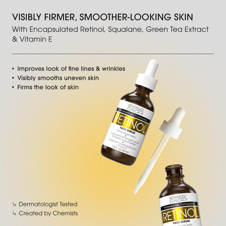 Advanced Clinicals Retinol Serum For Face | Visible Anti Aging Retinol Serum Skin Care Face Moisturizer With Vitamin E Helps Improve Look Of Wrinkles