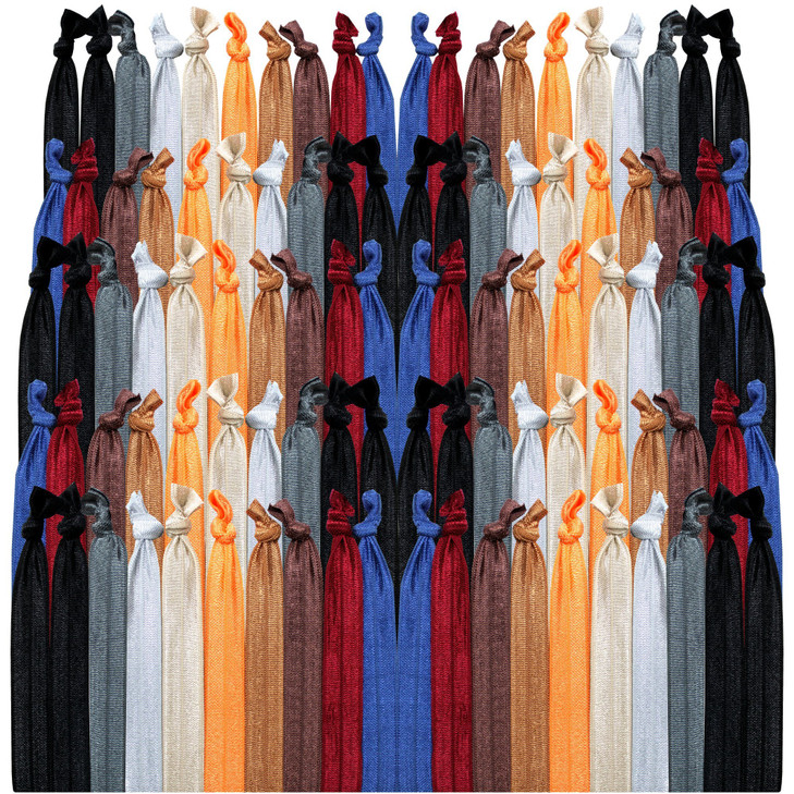 Syleia Hair Ties Pack of 100, Earthy and Natural Colors, Elastic Band, Ponytail Holders, Elastic Ribbon, Hair Band, Crease Free, Hand Knotted, Metal-