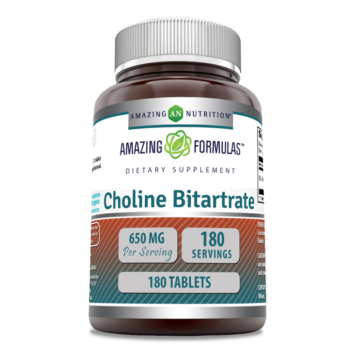Amazing Formulas Choline Bitartrate Supplement | 650 Mg | 180 Tablets | Non-GMO | Gluten-Free | Made in USA