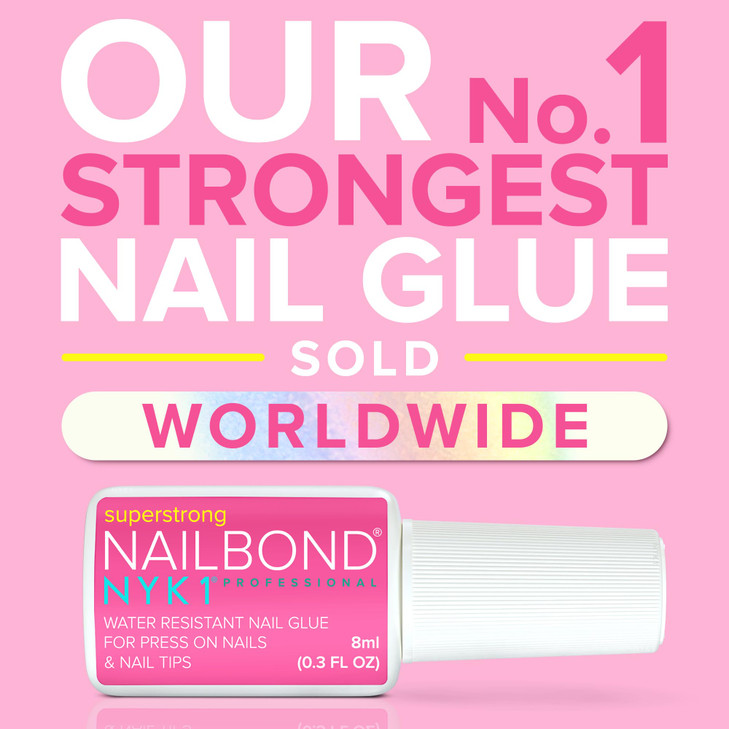 Super Strong Nail Glue for Press On Nails, Nail Tips & Acrylic Fake Nails (8ml) NYK1 NailBond Brush On Glue for Press Ons, Tips & Acrylics - Long Las