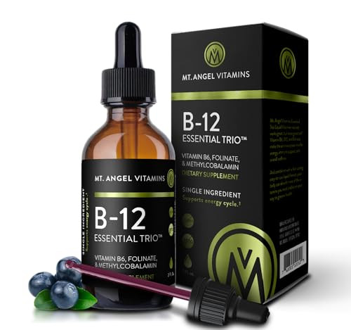 Mt. Angel Vitamins - B12 Essential Trio - Vegan Sublingual Drops with High-Potency Methyl B12, B6 & Folate - Easy Absorption Liquid - Non-GMO, Made i