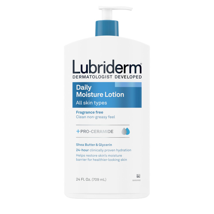 Lubriderm Fragrance Free Daily Moisture Lotion + Pro-Ceramide, Shea Butter & Glycerin, Face, Hand & Body Lotion for Sensitive Skin, Hydrating Lotion