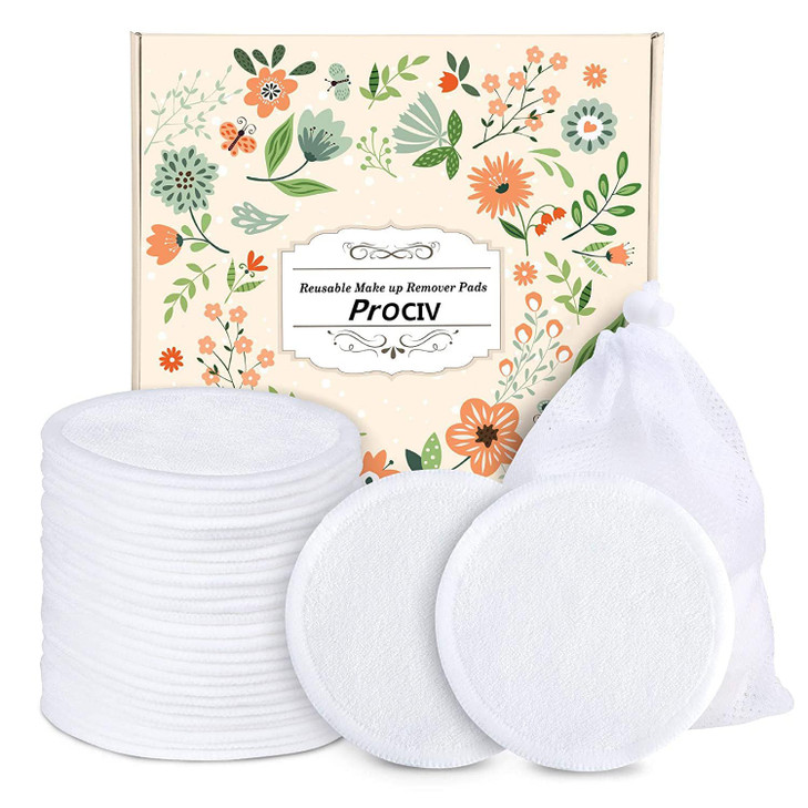 ProCIV Reusable Makeup Remover Pads, 18 Packs Washable Organic Bamboo Reusable Cotton Rounds for All Skin Types & Toner with Laundry Bag, Eco Friendl