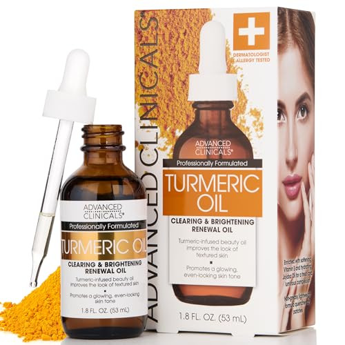 Advanced Clinicals Turmeric Oil Serum For Face | Facial Skin Care Serum With Jojoba + Coconut Oil To Improve Appearance Of Dark Spots & Uneven Skin T