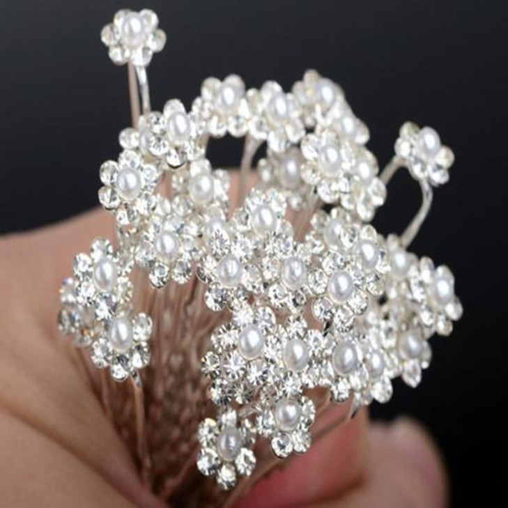 100cm / 39.3in Bridal Wedding Jewelry Hair Accessories: Crystal Rhinestone Hair Pins, Pearl Flower Hair Clips & Pearl Headpiece