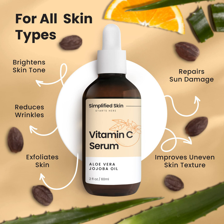 Simplified Skin Vitamin C Face Serum  20% Vitamin C, Hyaluronic Acid, Vitamin E  for Hydrating & Glowing Skin - Antioxidant Skin Brightening Serum