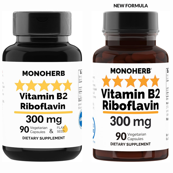 MONOHERB Vitamin B2 300 mg Riboflavin - Against Migraine - 90 Capsules
