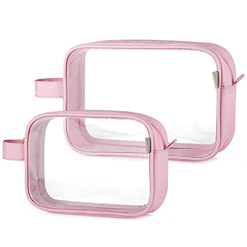 GAGAKU 2pcs Clear Toiletry Bag TSA Approved Travel Toiletry Bags Liquid Bag with Handle Strap, Waterproof Transparent Makeup Cosmetic Bags for Women