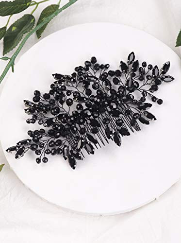 Aimimier Bridal Red Hair Comb Ruby Sapphire Emerald Amethyst Black Pink Crystal Hair Piece Wedding Hair Accessories for Women and Girls (Red)