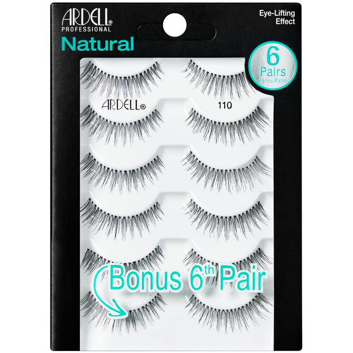 Ardell False Eyelashes, Natural Lashes 110 - Lightweight Reusable Strip, Eye-Lifting Effect, 5 Pairs + Bonus Pair