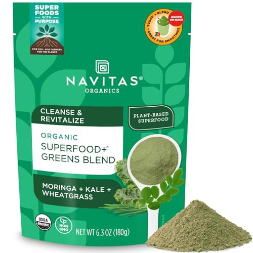 Navitas Organics Superfood+ Greens Blend for Detox Support (Moringa + Kale + Wheatgrass), 6.3oz Bag, 30 Servings  Organic, Non-GMO, Vegan, Gluten-Fr
