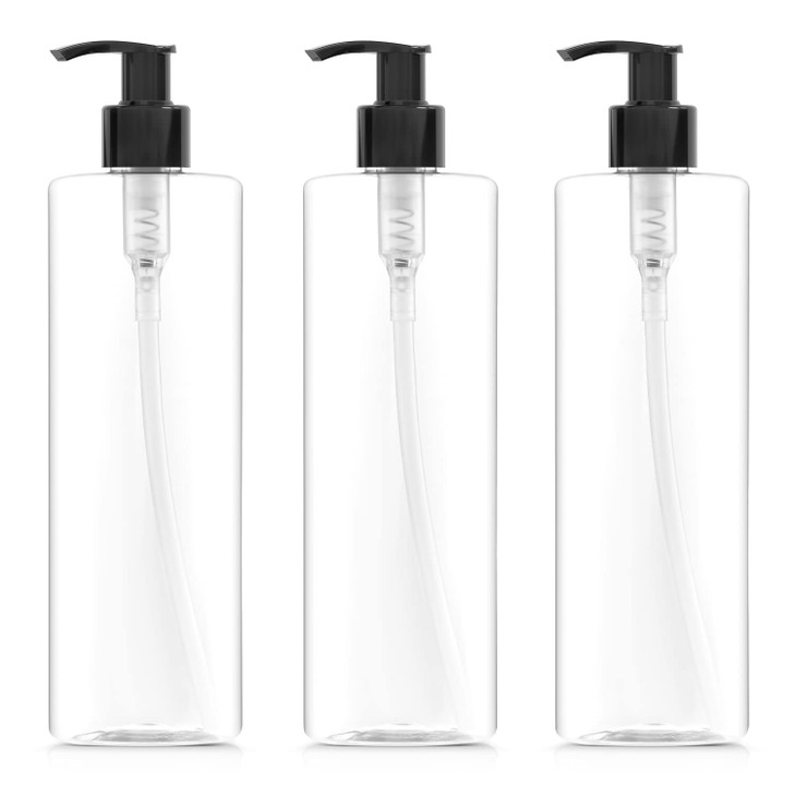 Bar5F Empty Shampoo Conditioner and Lotion Pump Bottles 12-Ounces Empty Clear 3-Pack