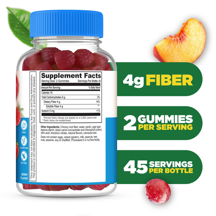 Lifeable Sugar Free Fiber Gummies for Adults | 4g | Great Tasting Fiber Supplement Gummies | Keto Friendly, Gluten Free, Vegan, Non GMO Prebiotic Fib