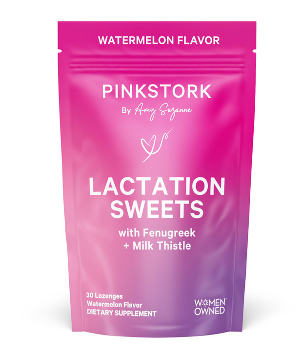Pink Stork Lactation Sweets Supplement, Breastfeeding Snacks with Fenugreek and Milk Thistle to Support Breast Milk Supply - 30 Watermelon Candy Drop