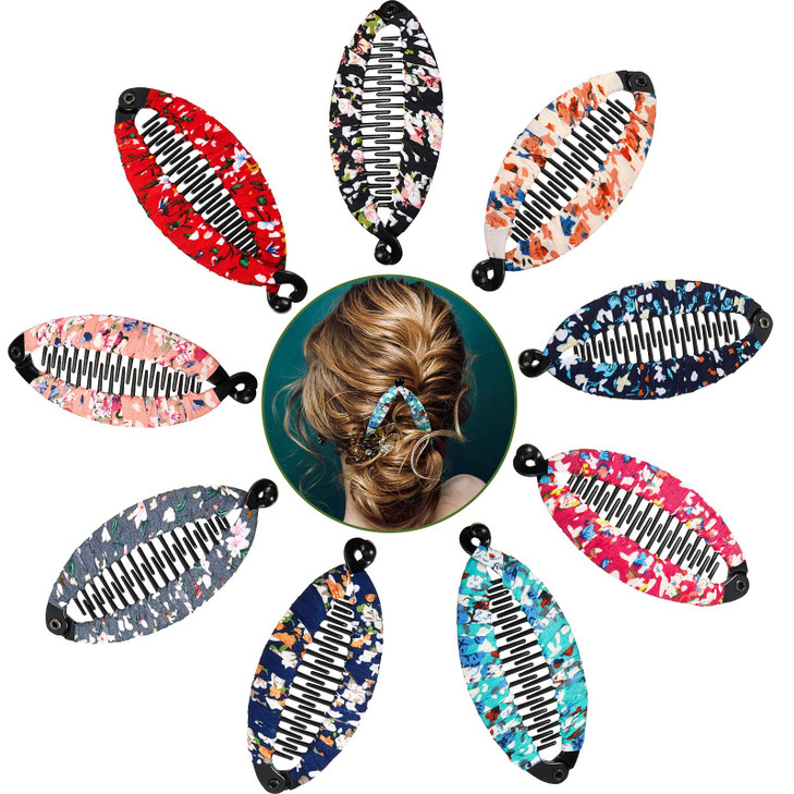 9 Pieces Banana Hair Clip Floral Clincher Hair Claws Bohemia Style Wrapped Cloth Banana Comb Clips Fish Shape Grips Clamp Accessories for Women Girls