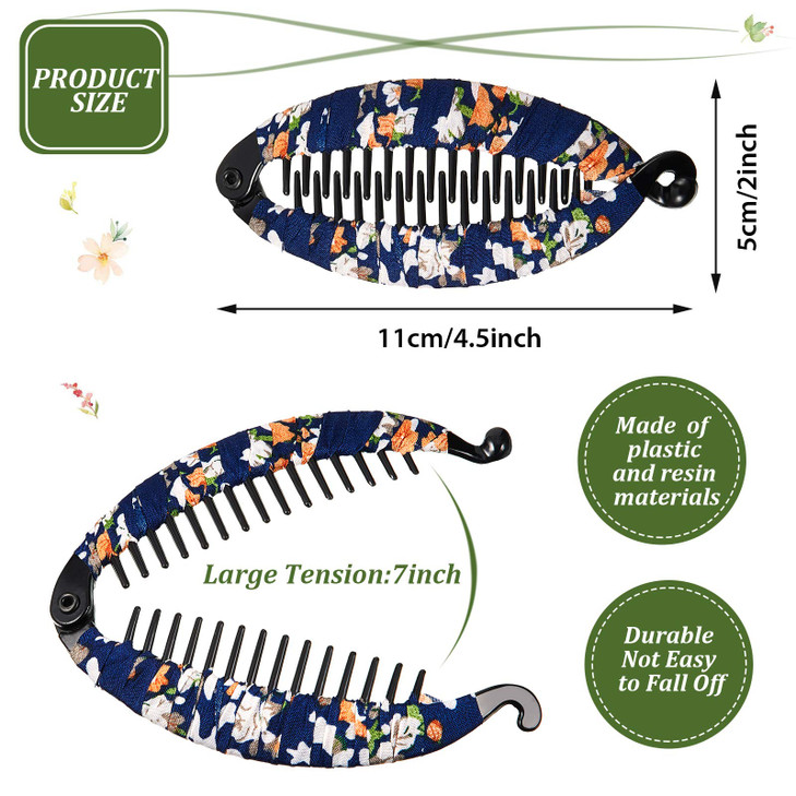 9 Pieces Banana Hair Clip Floral Clincher Hair Claws Bohemia Style Wrapped Cloth Banana Comb Clips Fish Shape Grips Clamp Accessories for Women Girls