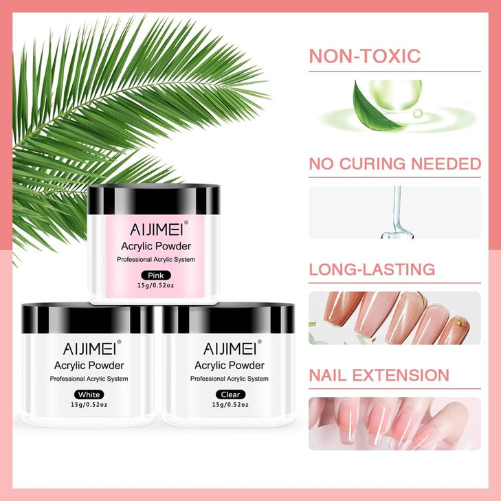 AIJIMEI Acrylic Nail Kit Acrylic Powder and Professional Liquid Monomer Set Nail Extension Nail System Art Starter Kit