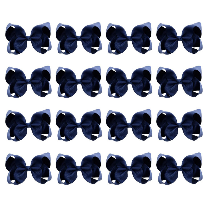 DEEKA 16 PCS 4" Hand-made Hair Bow Grosgrain Ribbon Solid Color Hair Bow Alligator Clips Hair Accessories for Little Teen Toddler Girls -Navy Blue
