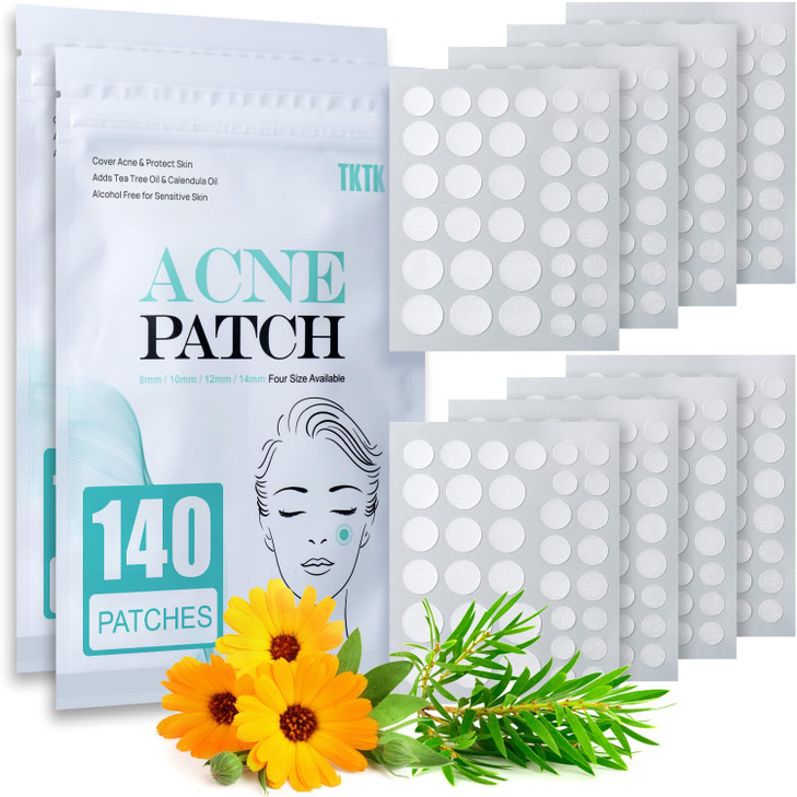 TKTK Pimple Patch Acne Patch, 4 Sizes 280 Patches Acne Absorbing Cover Patch, Hydrocolloid Invisible Acne Patches For Face Zit Patch Acne Dots Tea Tr