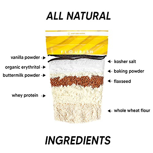 Flourish - Protein Pancake & Waffle Mix, Whey Protein Isolate & Flax Seed, Non-GMO, No Added Sugar, Superfood, High Protein & Fiber, Just Add Water -