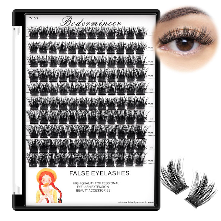 Bodermincer Lash Clusters D Curl Black/Brown/Colored Lashes 10-12-14/12-14-16/16-18-20mm Mixed Lash Clusters Kit For Beginner (M01# 12-14-16mm Mixed)