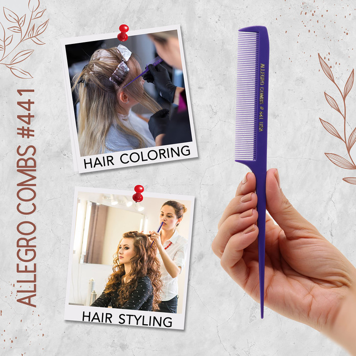 Allegro Combs 441. 8.5 In. Rat Tail Combs Pintail Braiding Or Parting Fine Teeth Rattail Hair Picks Combs Set For Hair Styling USA. 1 Dz. (DEEP PINK)