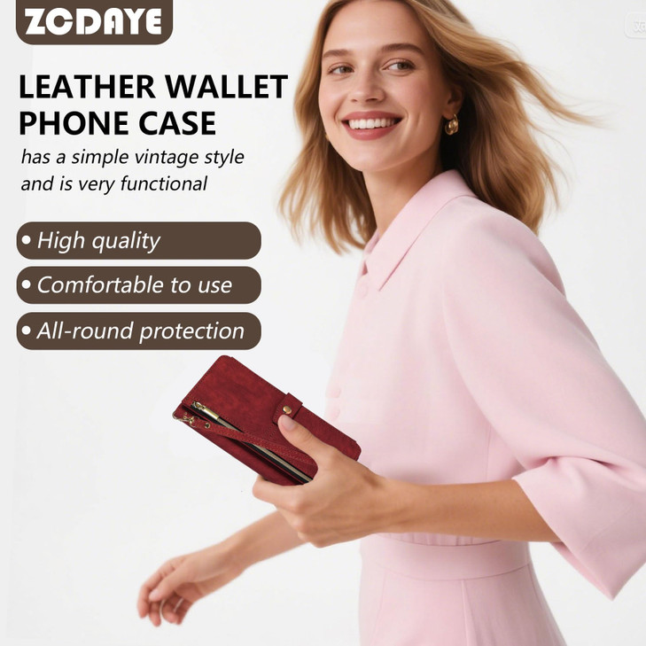 ZCDAYE Wallet Case for iPhone 12(iPhone 12 Pro), iPhone 12(iPhone 12 Pro) Wallet Phone Case, Premium Zipper (with Wristlet) Flip Leather Phone Case f