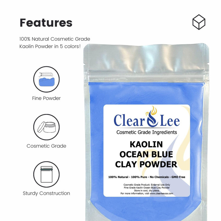 ClearLee Kaolin Clay Cosmetic Grade Powder Sample 5 Pack (White, Rose, Ocean Blue, Mint Green, Lavender) - 100% Pure Natural Powder - Great For Skin