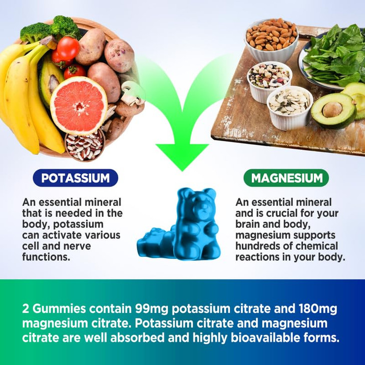 HOLLEGEND Potassium Magnesium Gummies, High Absorption Potassium Citrate 99mg Magnesium Citrate 180mg, Chewable Gummy Supplements for Leg Cramps & Mu