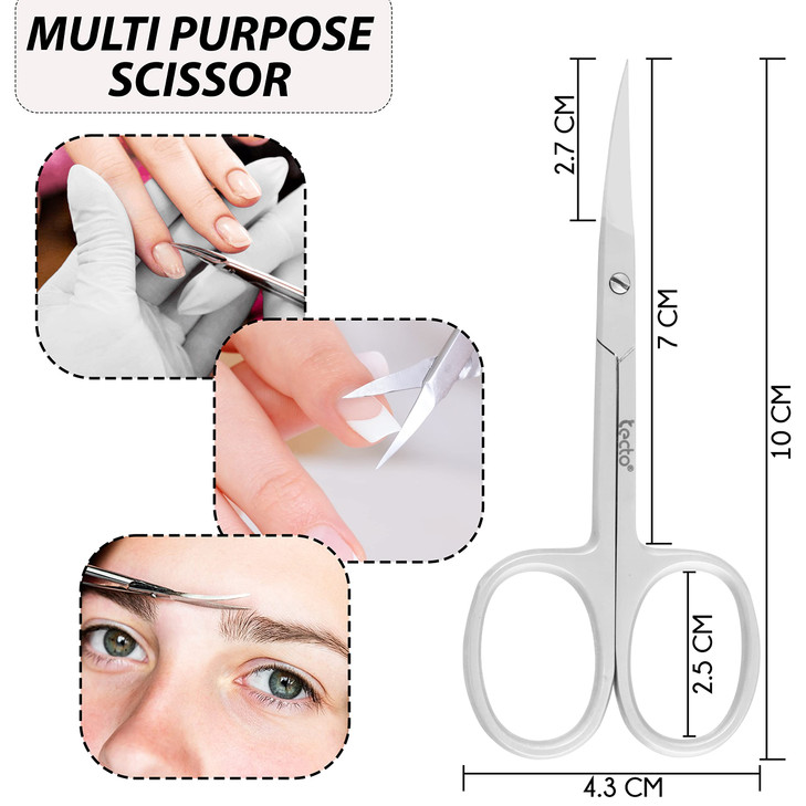 Tecto Professional Nail Scissors, Stainless Steel Manicure Scissors,Cuticle Scissors, Multi-Purpose, Eyelashes, Eyebrow, Toenail for Women and Men (C