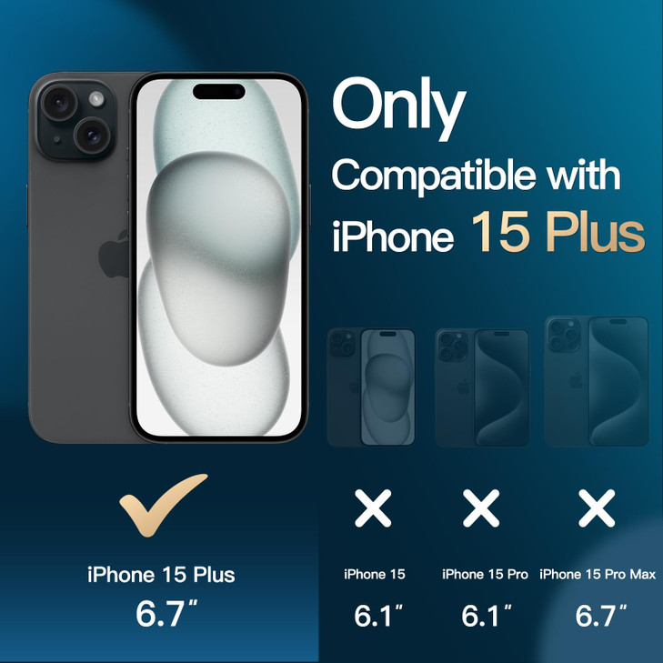 JETech 5 in 1 Case for iPhone 15 Plus 6.7-Inch with 2-Pack Each Tempered Glass Screen Protector and Camera Lens Protector, Non-Yellowing Shockproof B