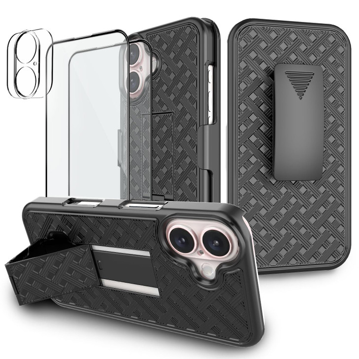 Ailiber Case Compatible with Phone 16 Plus, Swivel Belt Clip, with Screen Protector[2 Pack], Kickstand Holder, Slim Shockproof Shell Full Body Pouch