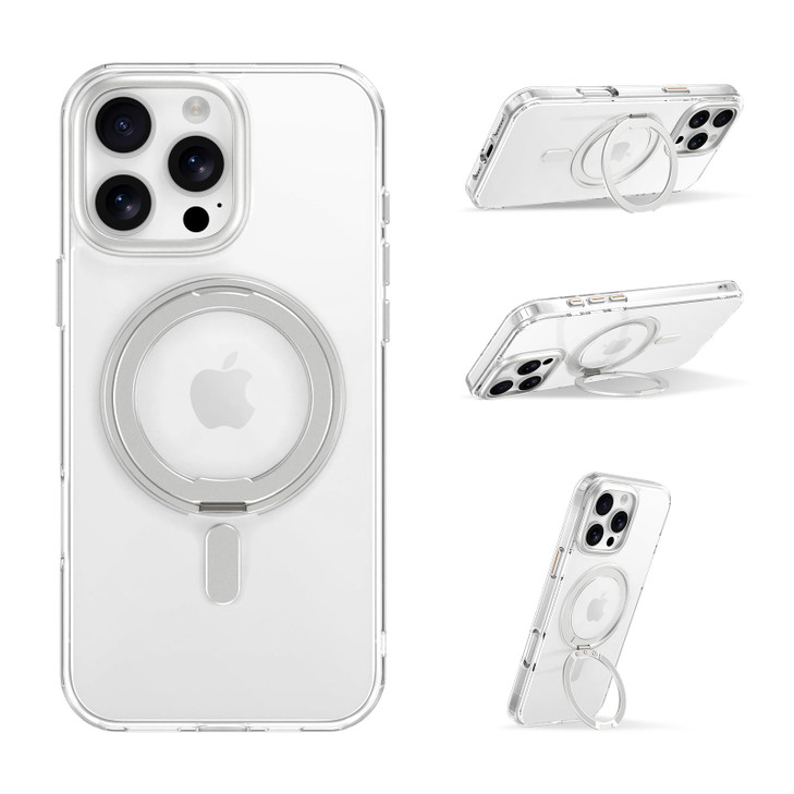 OOK Case Fit for iPhone 16 Pro (Compatible with MagSafe) Anti-Yellowing Clear Phone Cover with Screen Protector Rotated Magnetic Ring Kickstand Anti-