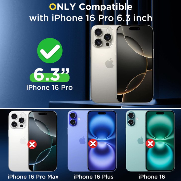 SPIDERCASE for iPhone 16 Pro Case, [Military-Grade Drop Tested] 2+Full Coverage Tempered Glass Screen Protector [Full Camera Protection] [Not Yellowi