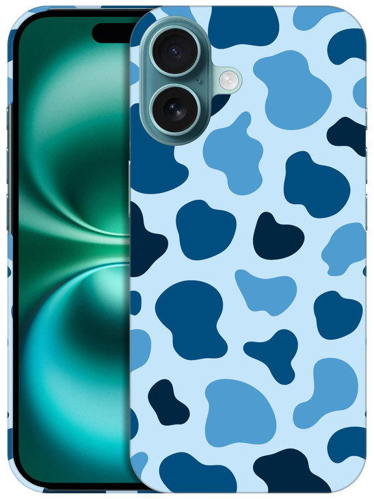 GlamCase for iPhone 16 Plus, iPhone 16 Plus Case - Cow Skin Navy Camouflage Print Printed Cute Slim & Sleek Plastic Hard Snap on Protective Designer