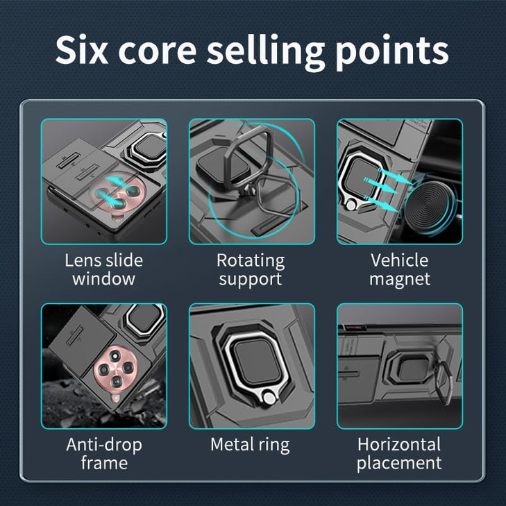 Asuwish Phone Case for OnePlus 12R 5G/Ace 3 2024 with Slide Camera Cover Tempered Glass Screen Protector Ring Holder Stand Rugged Slim Protective Mil