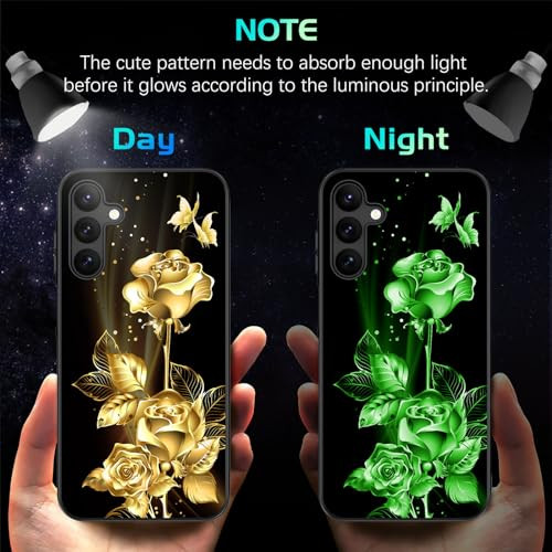 DOMAVER for Samsung Galaxy A16 Case Flower Pattern Glow in The Dark, Golden Rose Luminous Slim Lightweight Shockproof Protective Anti-Slip Cover Cute
