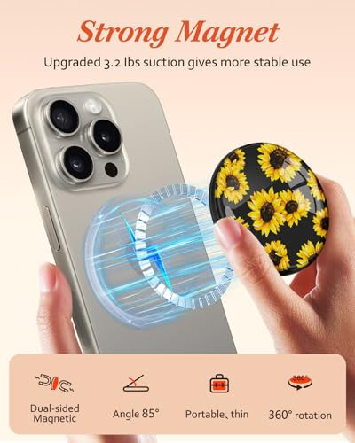 Kidcube Phone Grip Compatible with Magsafe - Magnetic Phone Grip Stand Cute Cherry Finger Grip Kickstand Ring Holder Women Girls Compatible with Mags