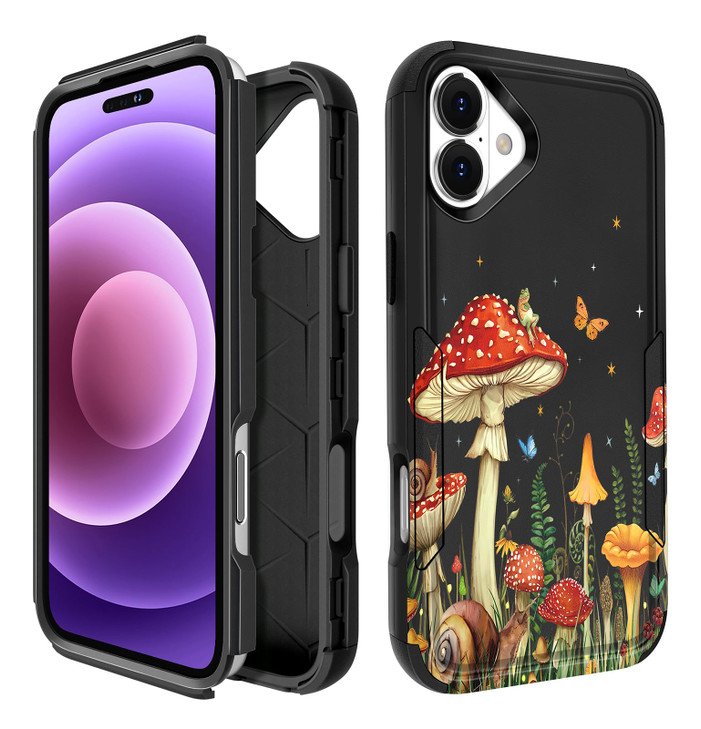 Plakill for iPhone 16 Pro Max Case for Women - Cute Girls Phone Cover Cool Aesthetic Unique Design Teen Mushroom Heavy Duty Protective Shockproof Mil
