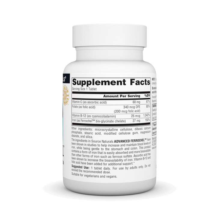 Source Naturals Advanced Ferrochel, Dietary Supplement Yielding 27 mg of Iron - 180 Tablets