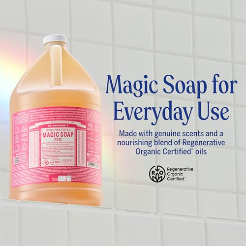 Dr. Bronner's - Pure-Castile Liquid Soap (Rose, 8 ounce) - Made with Organic Oils, 18-in-1 Uses: Face, Body, Hair, Laundry, Pets and Dishes, Concentr