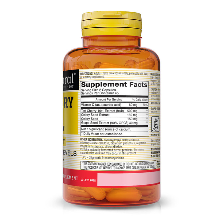 MASON NATURAL Tart Cherry 500 mg 10:1 Extract Veggie Caps - Supports Healthy Uric Acid Levels & Joint Health*, 90 Capsules