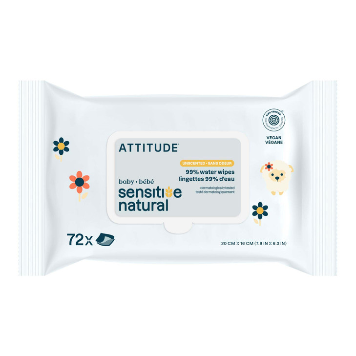 ATTITUDE Baby Wipes Unscented, For Sensitive Skin with Oat, Natural Origin, Dermatollogically Tested?, For Babies, Toddlers & Kids, Chamomile Extract