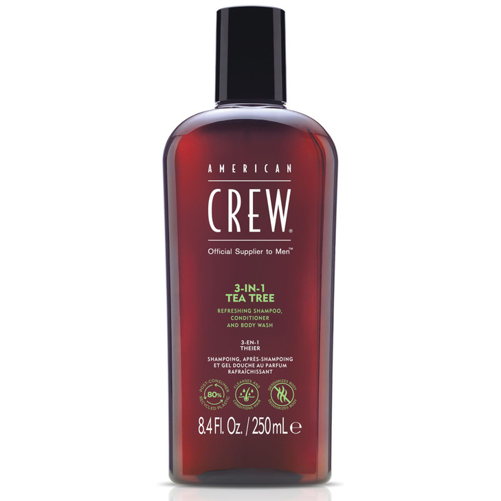 American Crew Shampoo, Conditioner & Body Wash for Men, 3-in-1, Tea Tree Scent, 8.4 Fl Oz