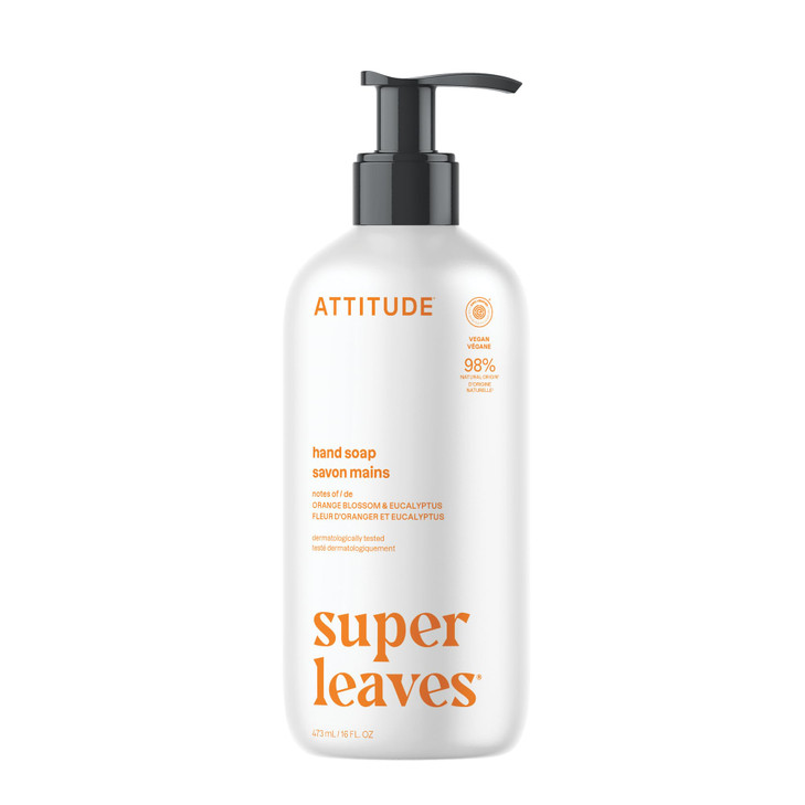 ATTITUDE Liquid Hand Soap, EWG Verified, Plant and Mineral-Based, Vegan Personal Care Products, Orange Blossom & Eucalyptus Scent, 16 Fl Oz