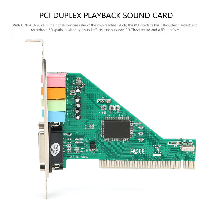 120dB PCI Sound Card, 4 Channel Surround Sound Sound Card, Full Duplex Playback, Support 3D/A3D/DLS/EAX/SPDIF/OUT, for Win 98/2000//NT
