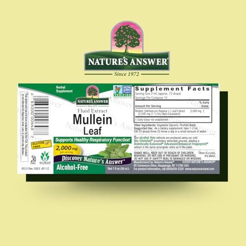Nature's Answer Mullein Herb - Mullein Leaf Extract for Lungs - Alcohol Free, Non GMO, Made in USA - Supports Respiratory Function & Promotes Healthy