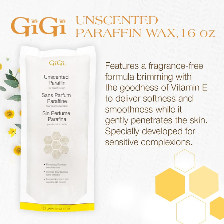 Gigi Unscented Paraffin Wax for Hand and Feet, Moisturizing Sensitive Skin, Ideal for Face and Body, Paraffin Wax Refills, 16 Oz