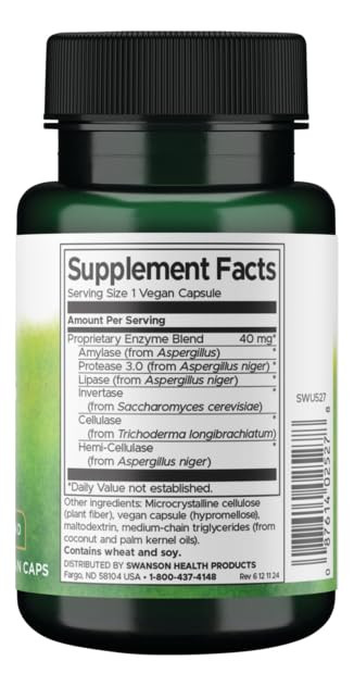 Swanson Anti-Gas Enzyme 123 Milligrams 90 Veg Capsules